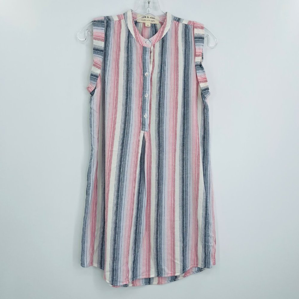 Cloth & Stone linen blend sleeveless dress popover sunburst striped size xs